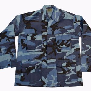 Navy Blue Camouflage Military Shacket Shir…